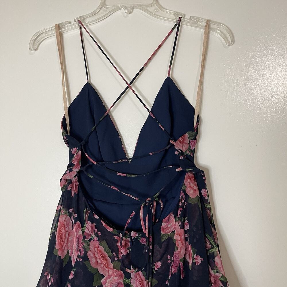 Fame & Partners Wyatt Floral Tiered Chiffon lace up plunge maxi Dress US 12 - Picture 8 of 11